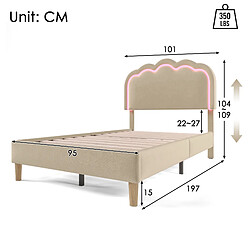 STILVORA Lit d'enfant rembourré 90×190 cm avec tête de lit LED et hauteur réglable pas cher