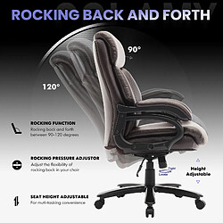 Smartue Fauteuil directeur haut avec accoudoirs réglables, dossier structuré et assise extra-large en simili-cuir, Marron