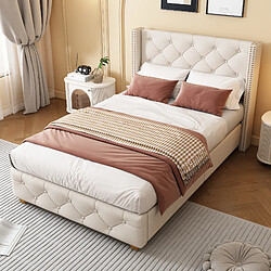 Avis STILVORA Lit rembourré 90×200 cm en lin beige, tête de lit capitonnée à clous, avec sommier à lattes