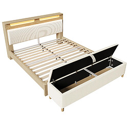 OKWISH Banc de rangement et éclairage LED intégré - MDF et corduroy - Avec Matelas pas cher
