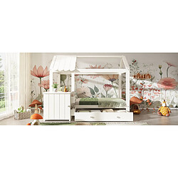 STILVORA Lit cabane enfant 90×200 cm blanc avec tiroir et table de chevet amovible, coins arrondis