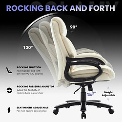 Avis Smartue Fauteuil directeur haut avec accoudoirs réglables, dossier structuré et assise extra-large en simili-cuir, Beige