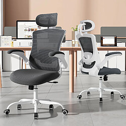 Smartue Chaises de bureau - Chaise de bureau ergonomique – Dossier haut en mesh, soutien lombaire et appuie-tête réglables, accoudoirs relevables – gris