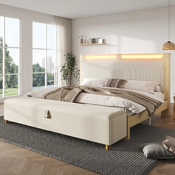 Avis OKWISH Banc de rangement et éclairage LED intégré - MDF et corduroy - Avec Matelas