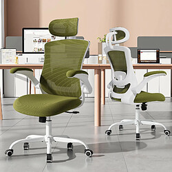 Smartue Chaises de bureau - Chaise de bureau ergonomique – Dossier haut en mesh, soutien lombaire et appuie-tête réglables, accoudoirs relevables - Vert pas cher