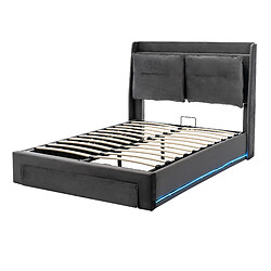 Acheter STILVORA Lit coffre hydraulique LED velours gris foncé 140×190 cm avec tiroir de rangement