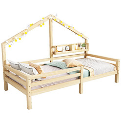 STILVORA Lit cabane enfant 90×200 cm avec protection anti-chute et étagère arrière, pin naturel