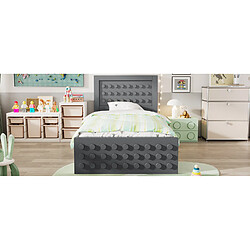 STILVORA Lit d'enfant 90×200 cm en bois gris, design blocs, tiroir et grand espace sous lit