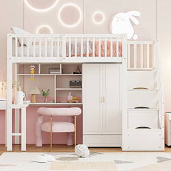 OKWISH Lit mezzanine multifonction avec rangement - Pin et MDF - Sans Matelas