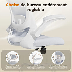 Smartue Chaises de bureau - Chaise de bureau ergonomique – Dossier haut en mesh, soutien lombaire et appuie-tête réglables, accoudoirs relevables – blanc pas cher