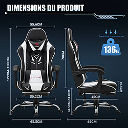 Smartue Chaise Gaming Ergonomique avec Repose-Pieds, Capacité de Charge Max 136 kg, Blanc pas cher