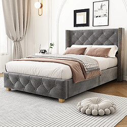 Avis STILVORA Lit rembourré en velours gris 90×200 cm avec tête de lit capitonnée