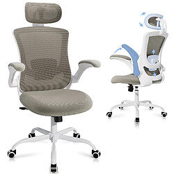 Smartue Chaises de bureau - Chaise de bureau ergonomique – Dossier haut en mesh, soutien lombaire et appuie-tête réglables, accoudoirs relevables – marron