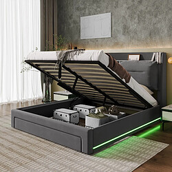 Avis STILVORA Lit coffre hydraulique LED velours gris foncé 140×190 cm avec tiroir de rangement