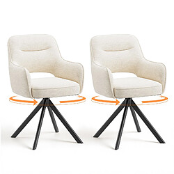 Smartue Lot 2 Chaise pivotante premium avec demi-accoudoirs - Base métallique haute stabilité - Beige