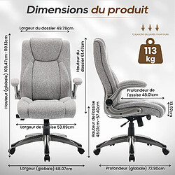 Smartue Chaise de Bureau Ergonomique Pivotante, Fauteuil de Direction, Capacité 150 kg, Gris pas cher