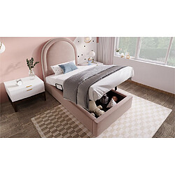 STILVORA Lit d'enfant rembourré 90×190 cm en velours rose, sommier à lattes relevable avec rangement