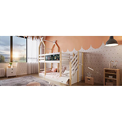 STILVORA Lit d’étage enfant 90×200 cm style cabane, protection anti-chute, échelle-rangement et tableau, blanc