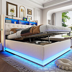 Acheter STILVORA Lit capitonné en tissu avec LED et port USB 180x200 cm, Beige