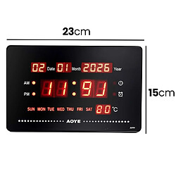 Avizar Horloge LED Lumineux Numérique avec Affichage Date / Heure / Température Noir