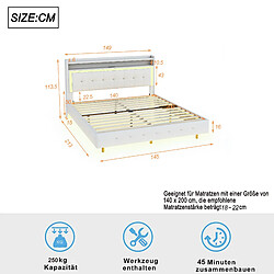 STILVORA Lit rembourré en tissu avec LED et port USB 140x200 cm, Beige pas cher
