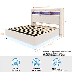 STILVORA Lit capitonné en tissu avec LED et port USB 180x200 cm, Beige pas cher
