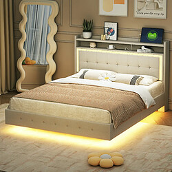 Acheter STILVORA Lit rembourré en tissu avec LED et port USB 140x200 cm, Beige