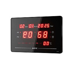 Avizar Horloge LED Lumineux Numérique avec Affichage Date / Heure / Température Noir