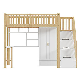 STILVORA Lit mezzanine en bois massif avec rangement 90x200 cm, Blanc/Naturel