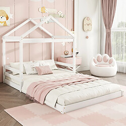 modfu Lit cabane 140x200 cm, en pin, blanc