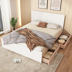 modfu Lit adulte 180x200 cm avec 2 tiroirs, en bois, blanc