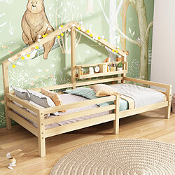 modfu Lit enfant 90x200 cm avec étagère, en pin, naturel