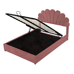 modfu Lit coffre 140x200 cm avec tête de lit réglable, en velours, rose pas cher