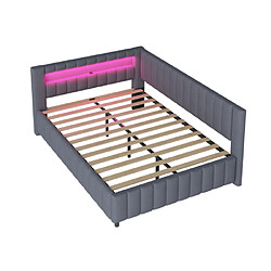 Acheter modfu Lit adulte 140x200 cm avec LED et USB, en velours, gris