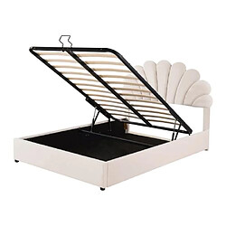 modfu Lit coffre 140x200 cm avec tête de lit réglable, en velours, beige pas cher