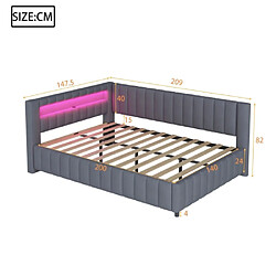 Avis modfu Lit adulte 140x200 cm avec LED et USB, en velours, gris