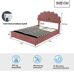 Avis modfu Lit coffre 140x200 cm avec tête de lit réglable, en velours, rose