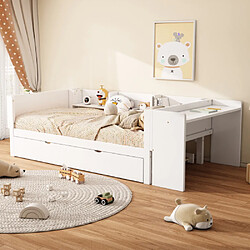 modfu Lit gigogne 90x200 cm avec bureau et étagères, en pin, blanc