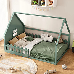 modfu Lit cabane 140x200 cm avec barrière, en pin, vert