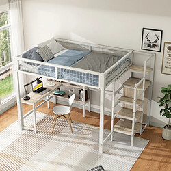modfu Lit mezzanine 140x200 cm avec bureau, en métal, blanc