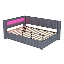 modfu Lit adulte 140x200 cm avec LED et USB, en velours, gris pas cher