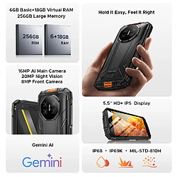 DOOGEE Fire 3 Ultra, smartphone robuste, écran HD+ 5,5", 24 Go ou 256 Go, batterie 8350 mAh, double caméra 16 MP + 20 MP, NFC, Android 15, gris