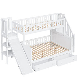 modfu Lit superposé 90x200 cm avec 2 tiroirs, en bois, blanc pas cher