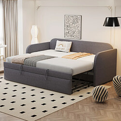 modfu Lit gigogne 90x190 cm, en lin, gris