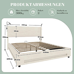 Avis modfu Lit coffre 140x200 cm avec 2 lampes, LED et USB, en velours, beige