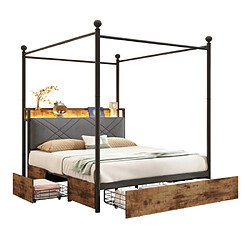 Acheter modfu Lit adulte 140x190 cm avec LED et 3 tiroirs, en métal, noir