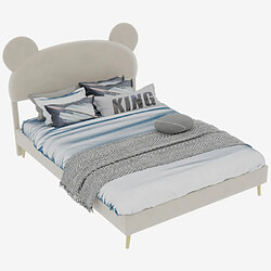 modfu Lit adulte 140x200 cm avec tête de lit, en tissu, beige pas cher