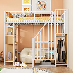 modfu Lit mezzanine 90x200 cm avec escalier, en métal, blanc