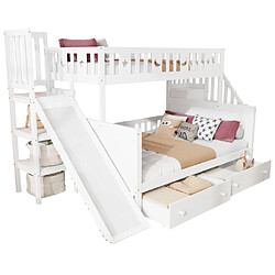 Acheter modfu Lit superposé 90x200 cm avec 2 tiroirs, en bois, blanc