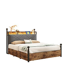 modfu Lit adulte 140x190 cm avec LED et 3 tiroirs, en métal, noir pas cher